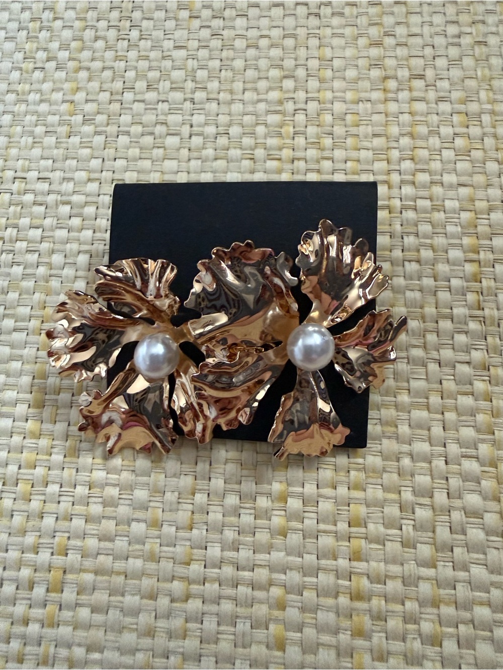 Gold Floral Pearl Statement Earrings